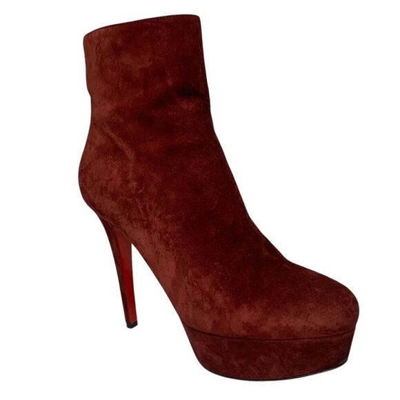 Christian Louboutin Bianca Bootie 120 EU 38.5 US 8.5 Burgundy Suede Platform - Picture 1 of 10